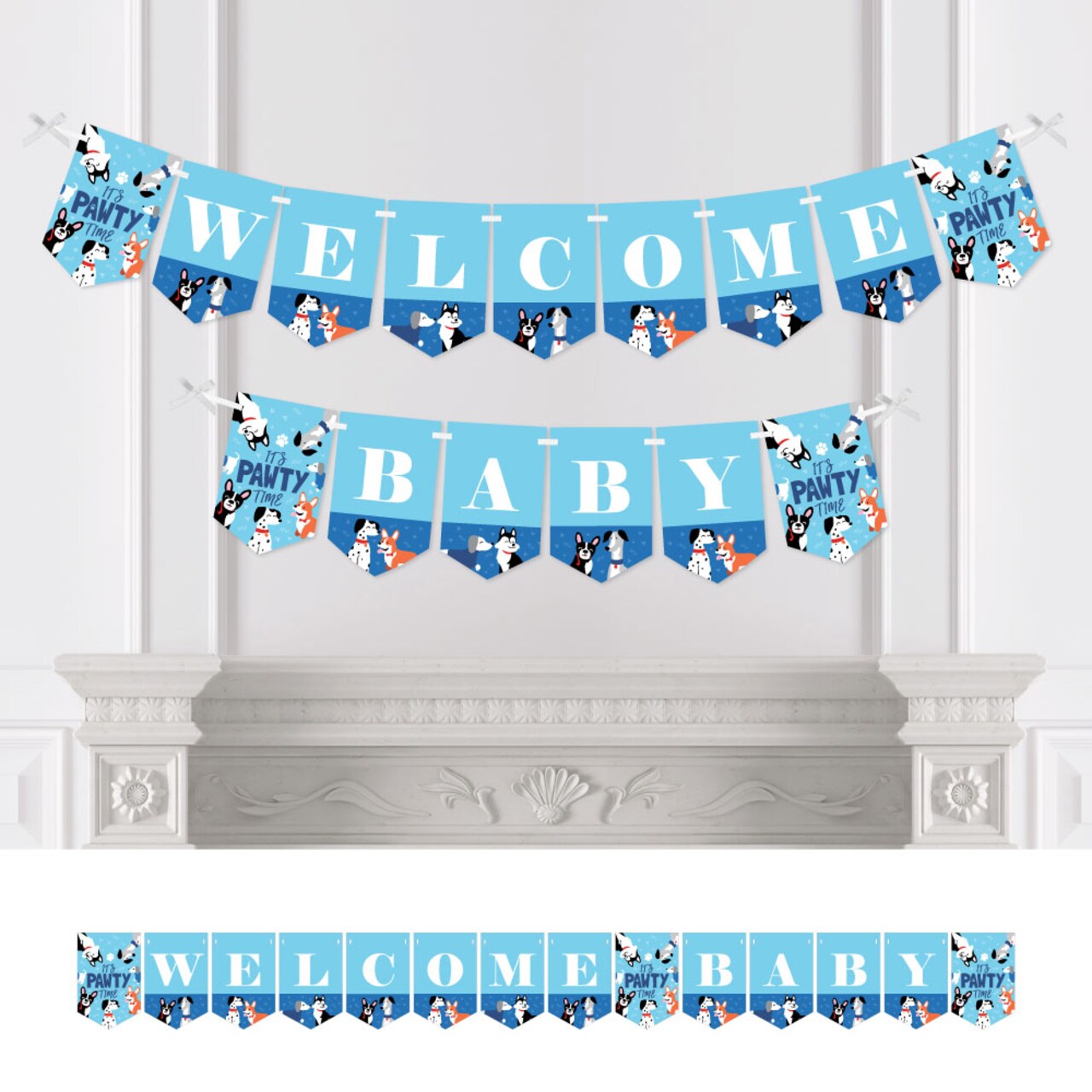 Big Dot of Happiness Pawty Like a Puppy - Dog Baby Shower Bunting Banner - Party Decorations - Baby Shower